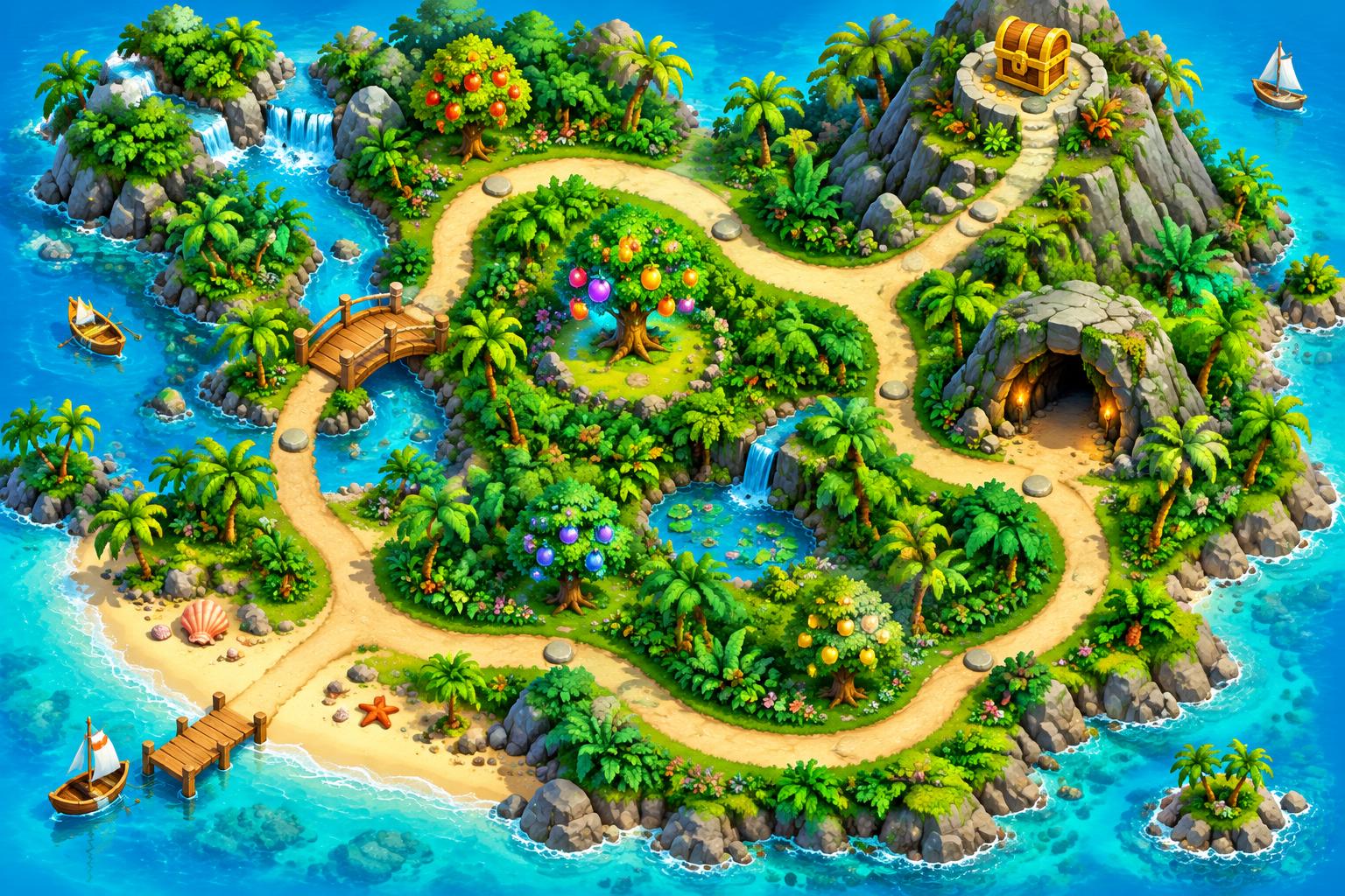 La aventura del Tesoro Saludable: mapa de una isla con cofre